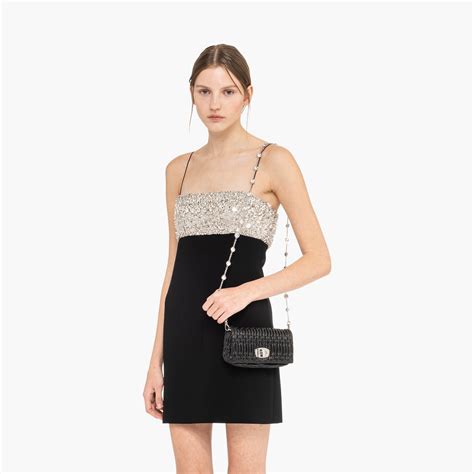 Black Miu Crystal Nappa Leather And Crystal Mini